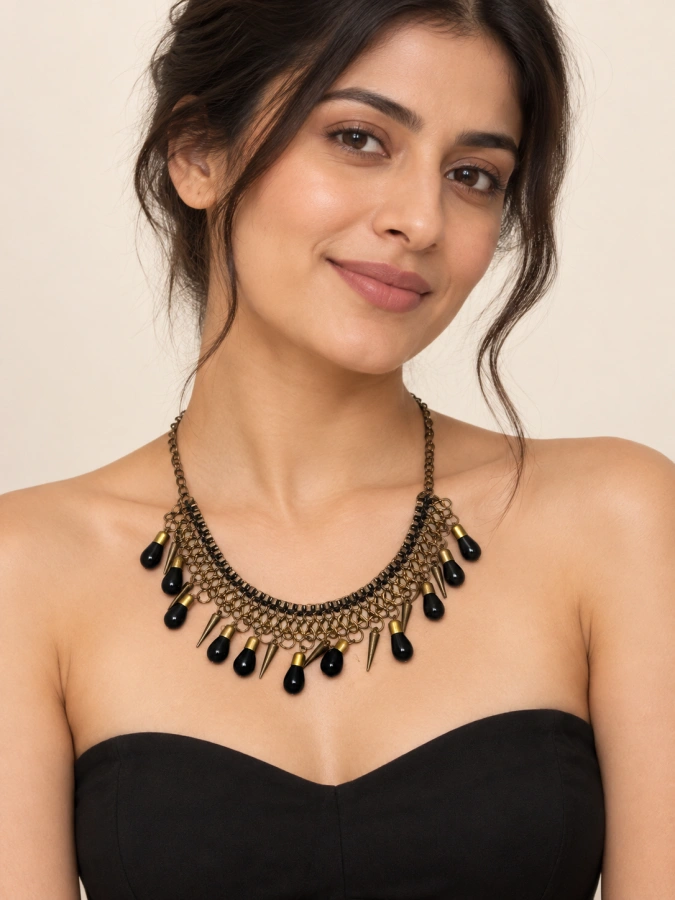 Black Teardrop Fringe Necklace