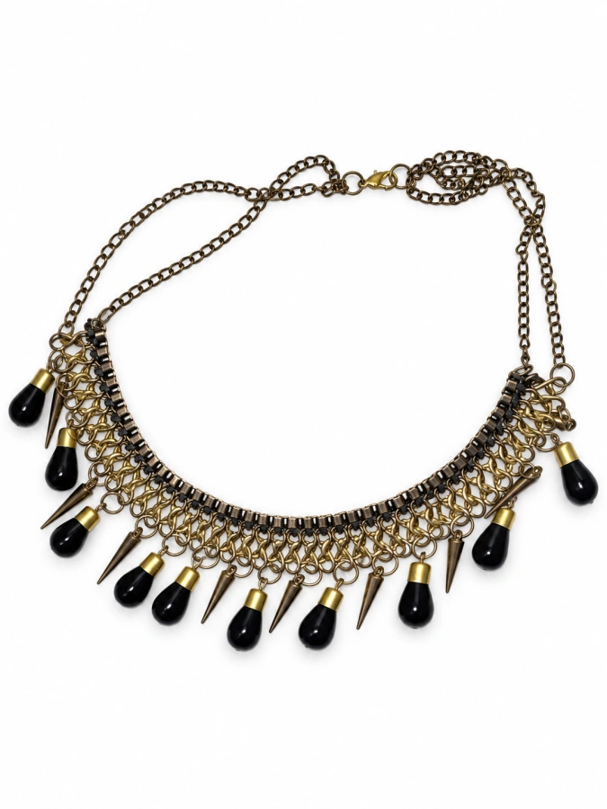 Black Teardrop Fringe Necklace
