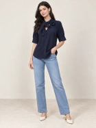 Navy Bow-Neck Blouse