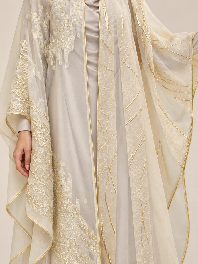 Ivory Golden Veil Abaya
