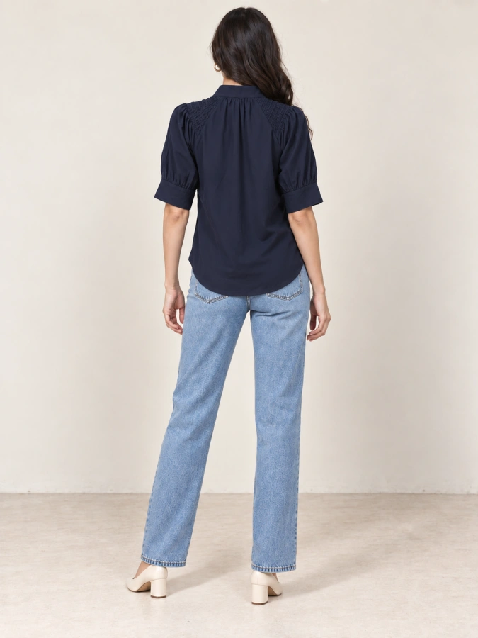Navy Bow-Neck Blouse