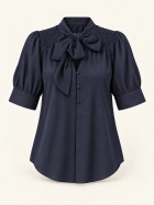 Navy Bow-Neck Blouse