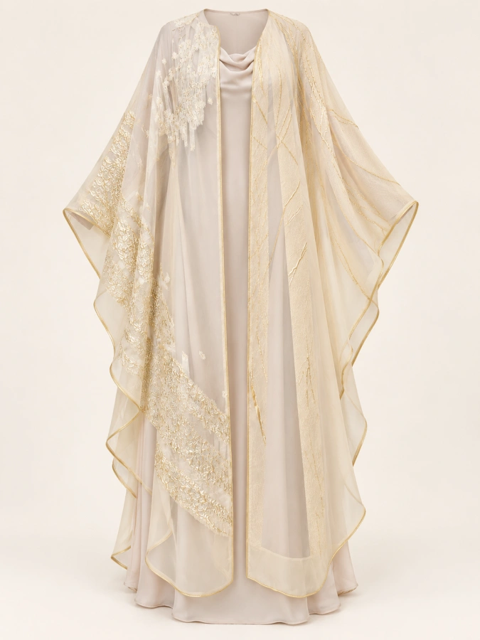 Ivory Golden Veil Abaya