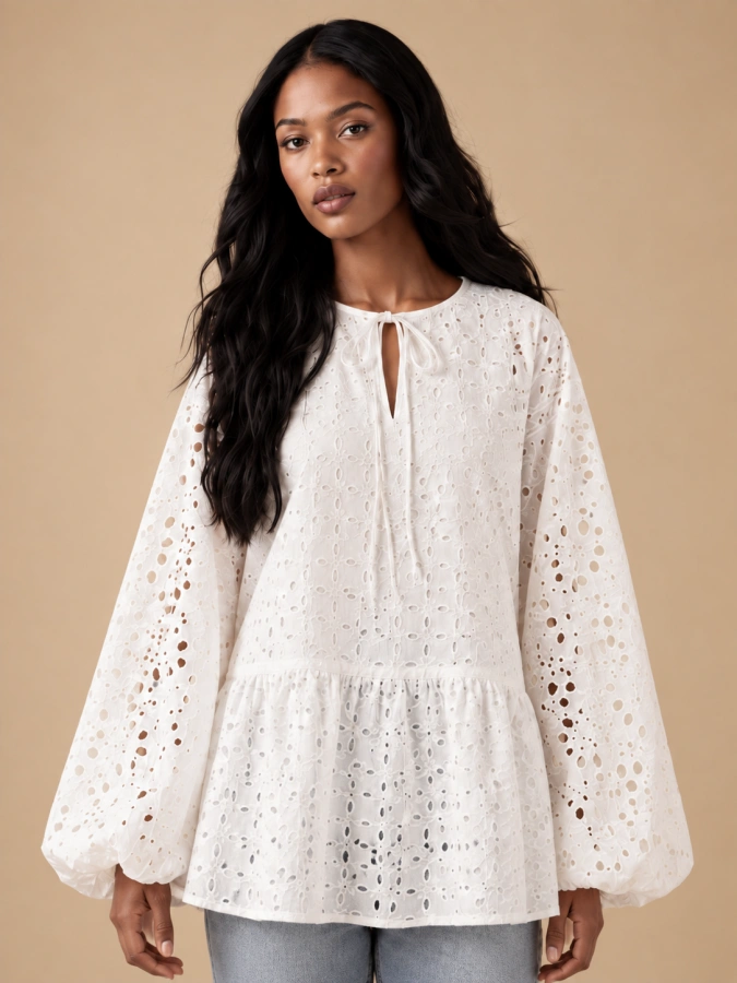 Free People Broderie Puff Sleeved