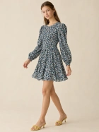 Ann Taloyer Puff Slev Floral Short Dress