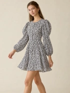 Ann Taloyer Puff Slev Floral Short Dress