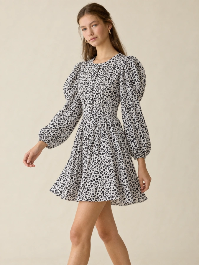 Ann Taloyer Puff Slev Floral Short Dress