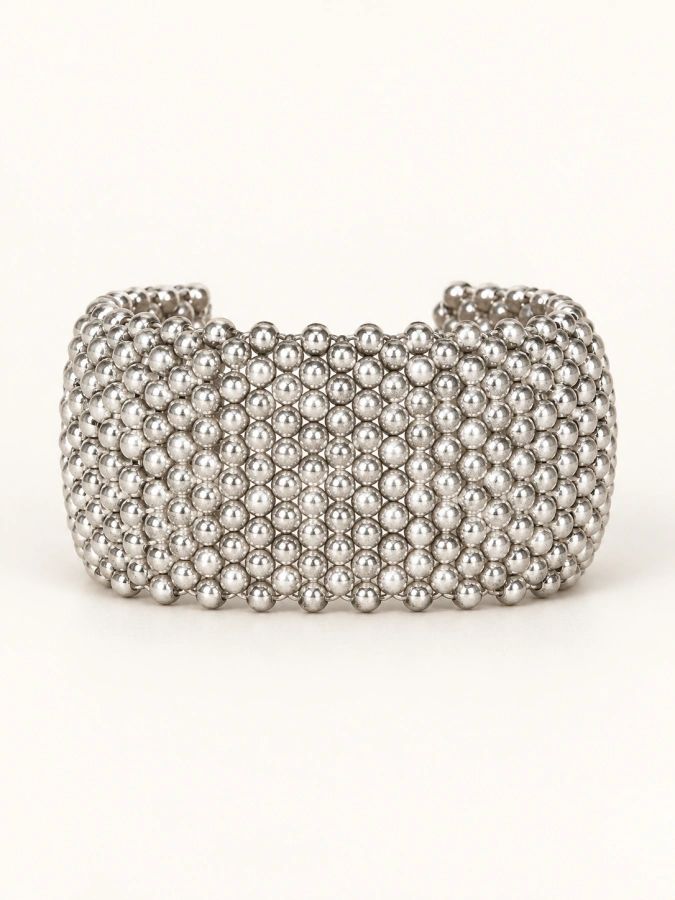 Silver Beaded Cuff Bracelet