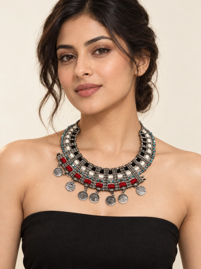 Tribal Coin Statement Necklace