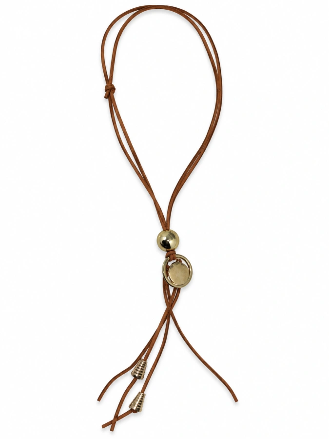 Brown Cord Gold Pendant Necklace