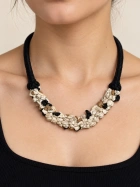 Black Cord Stone Cluster Necklace