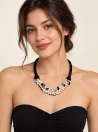 Black Cord Stone Cluster Necklace