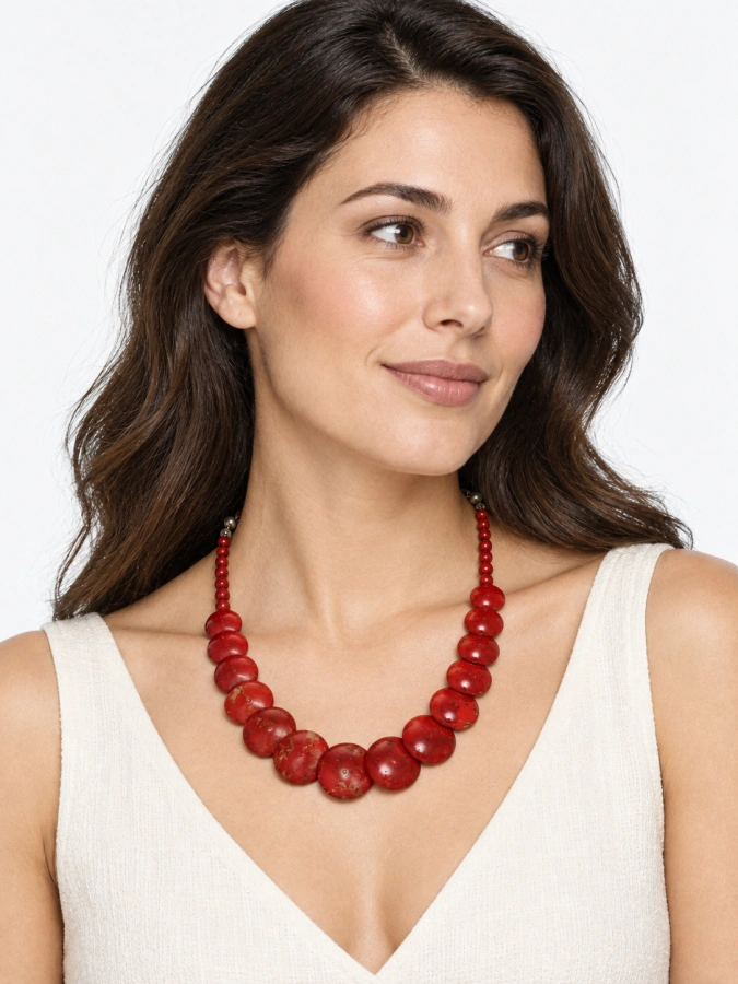 Red Disc Statement Necklace