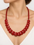 Red Disc Statement Necklace