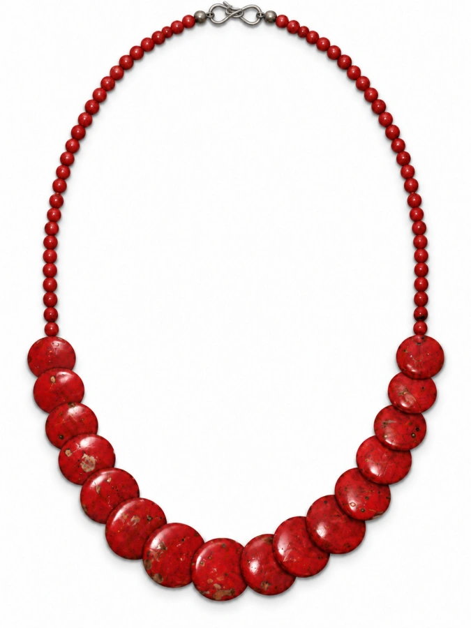 Red Disc Statement Necklace
