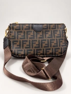 Fendi Brown Jacquard FF Fabric Baguette Pouch