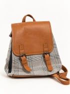 plaid woolen and PU leather backpack