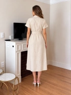 beige button-down midi shirt dress