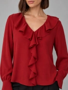 Promod Roman Red  Ruffle Neck Blouse
