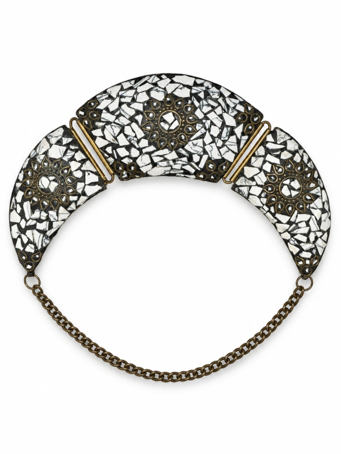 Crackle mosaic crescent collar necklace
