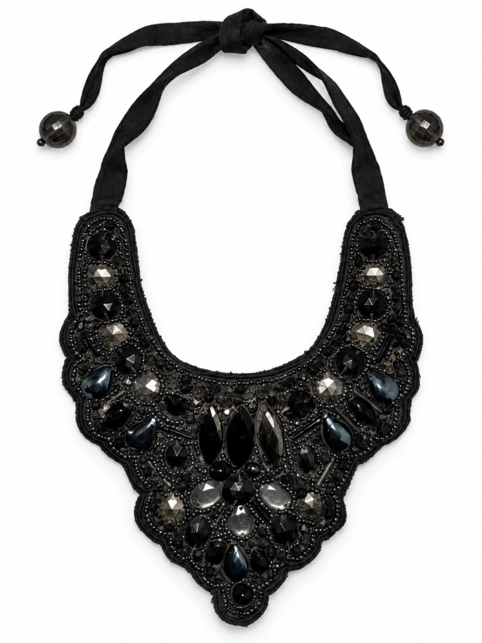 Dramatic Black Bib Necklace Close-Up
