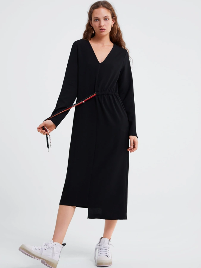 Zara black midi dress with cord belt.