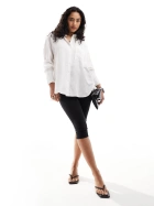 bershka oversized linen shirt in white