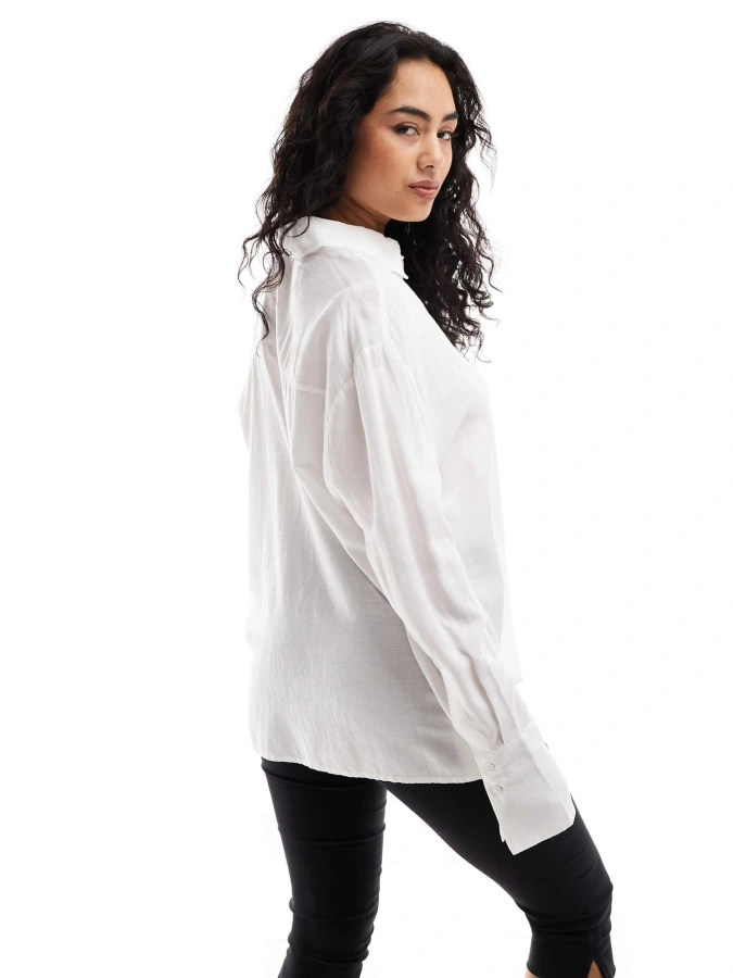 bershka oversized linen shirt in white