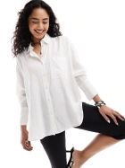 bershka oversized linen shirt in white