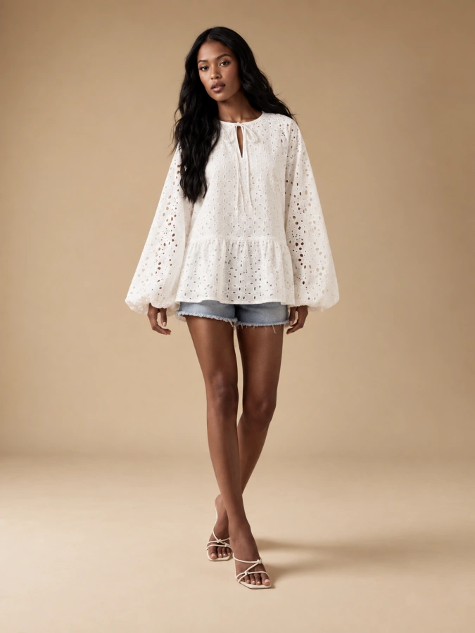 Free People Broderie Puff Sleeved